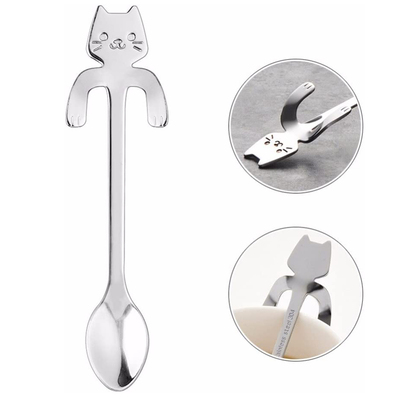 Cucharitas Plateada Gato x6unidades